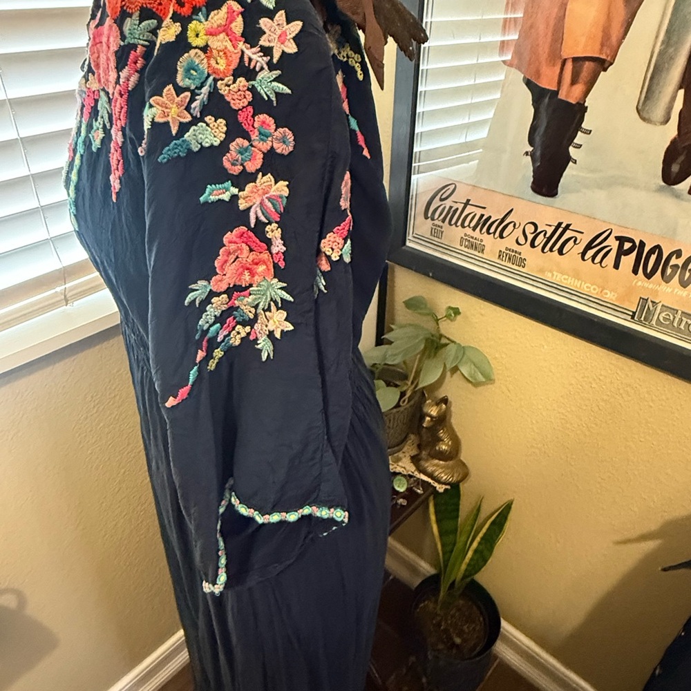 Johnny Was Dark Blue Dress with Colorful Embroidery - Picture 3 of 8